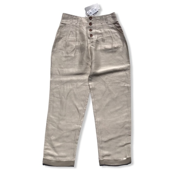 Joie NEW High Waist Linen Crop Pants Cream White NWT - Picture 3 of 10